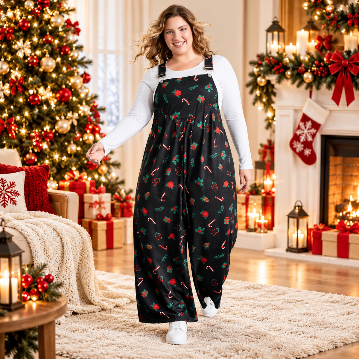 LAST DAY SALE🎄Holiday Candy Stretchy Overall Jumpsuit