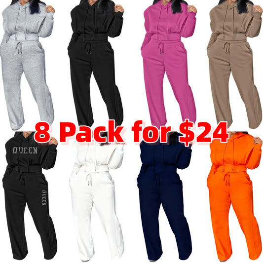 Hooded Long Sleeve Sweatshirt and Casual Wide Leg Sweatpants Set