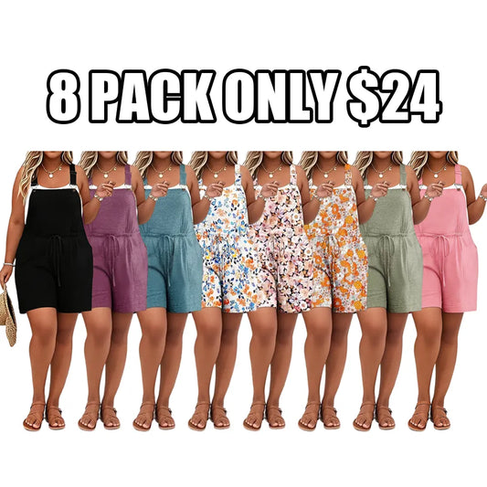 Plus Size Women's Jumpsuit with Straps, High Waist, Short Style