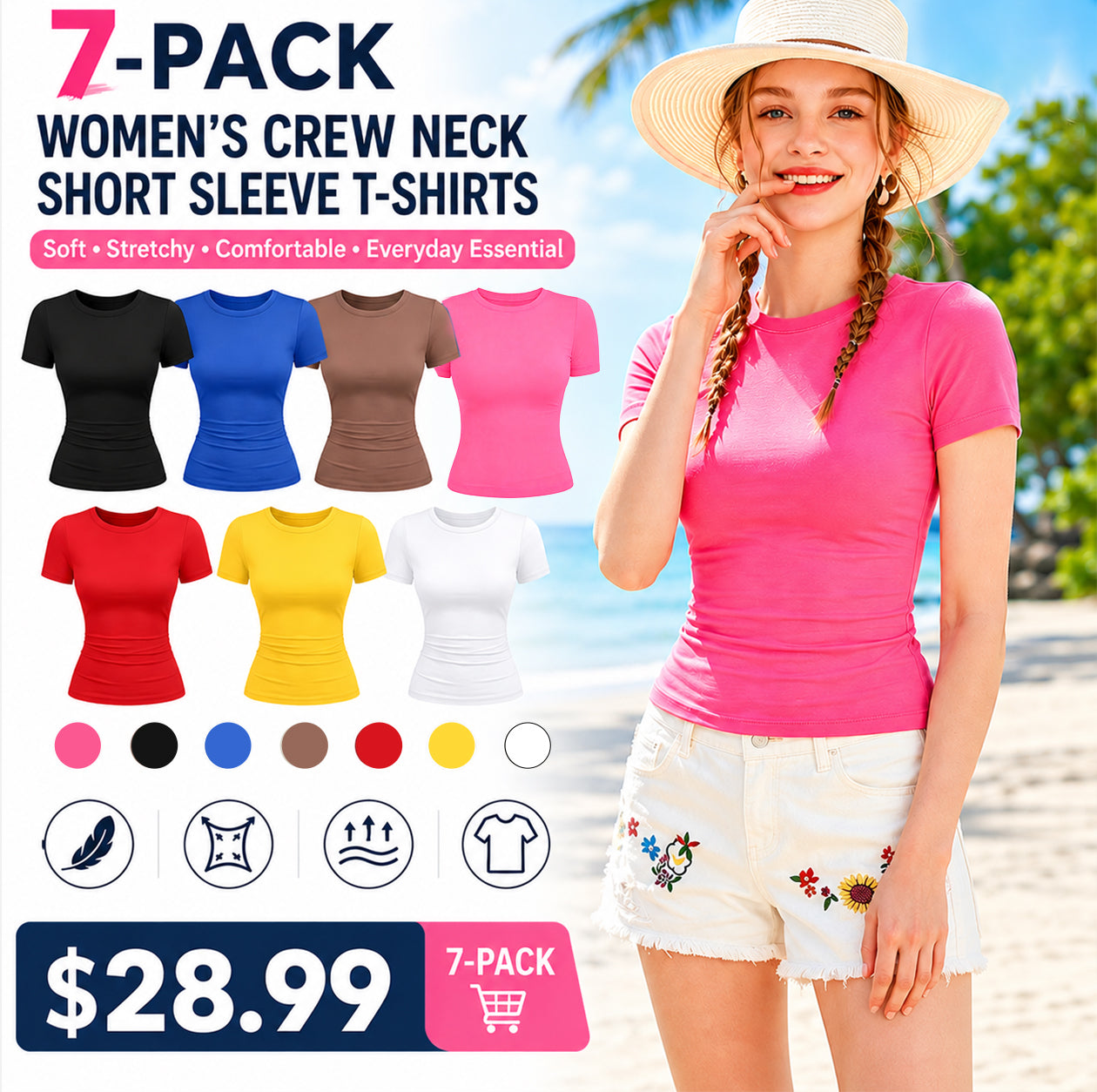 🔥Last day promotion🔥AUTOMET Women's Crew Neck Short Sleeve Basic Stretchy   Tight Fitted T-Shirt 2026