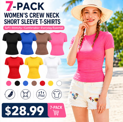 🔥Last day promotion🔥AUTOMET Women's Crew Neck Short Sleeve Basic Stretchy   Tight Fitted T-Shirt 2026