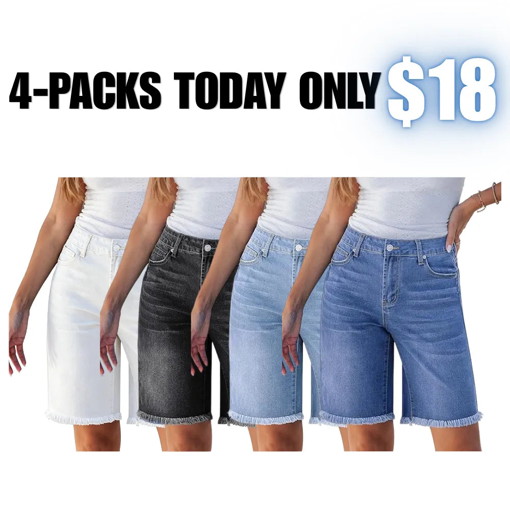 Jean Bermuda Shorts for Women Trendy Mid Rise Raw Hem Knee Length Stretchy Denim Long Shorts