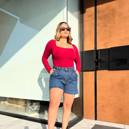 Women High Waisted A Line Bermuda Denim Shorts Stretchy 2026 Summer Casual Bottoms Summer Vibes