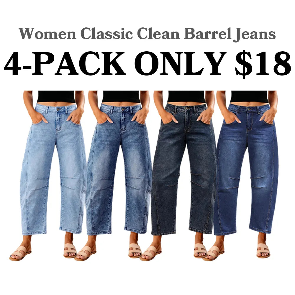Women Trendy High Waisted Classic Clean Barrel Jeans