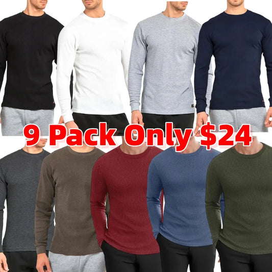 Men’s Cotton Waffle-Knit Thermal Shirt – Long Sleeve Warm Crewneck Top