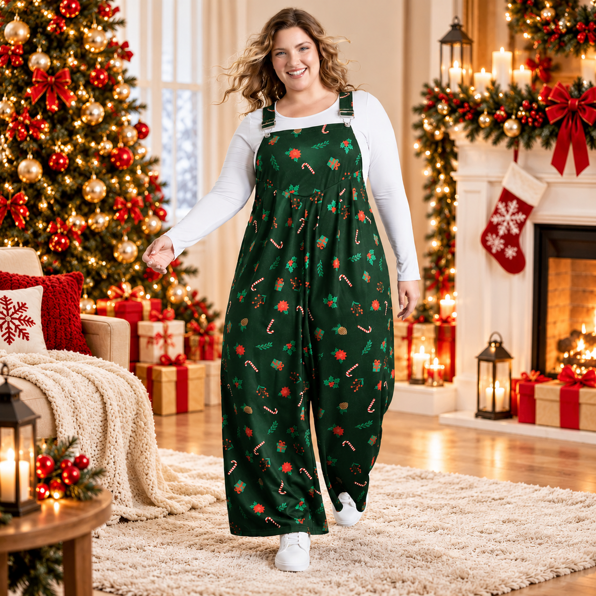 LAST DAY SALE🎄Holiday Candy Stretchy Overall Jumpsuit