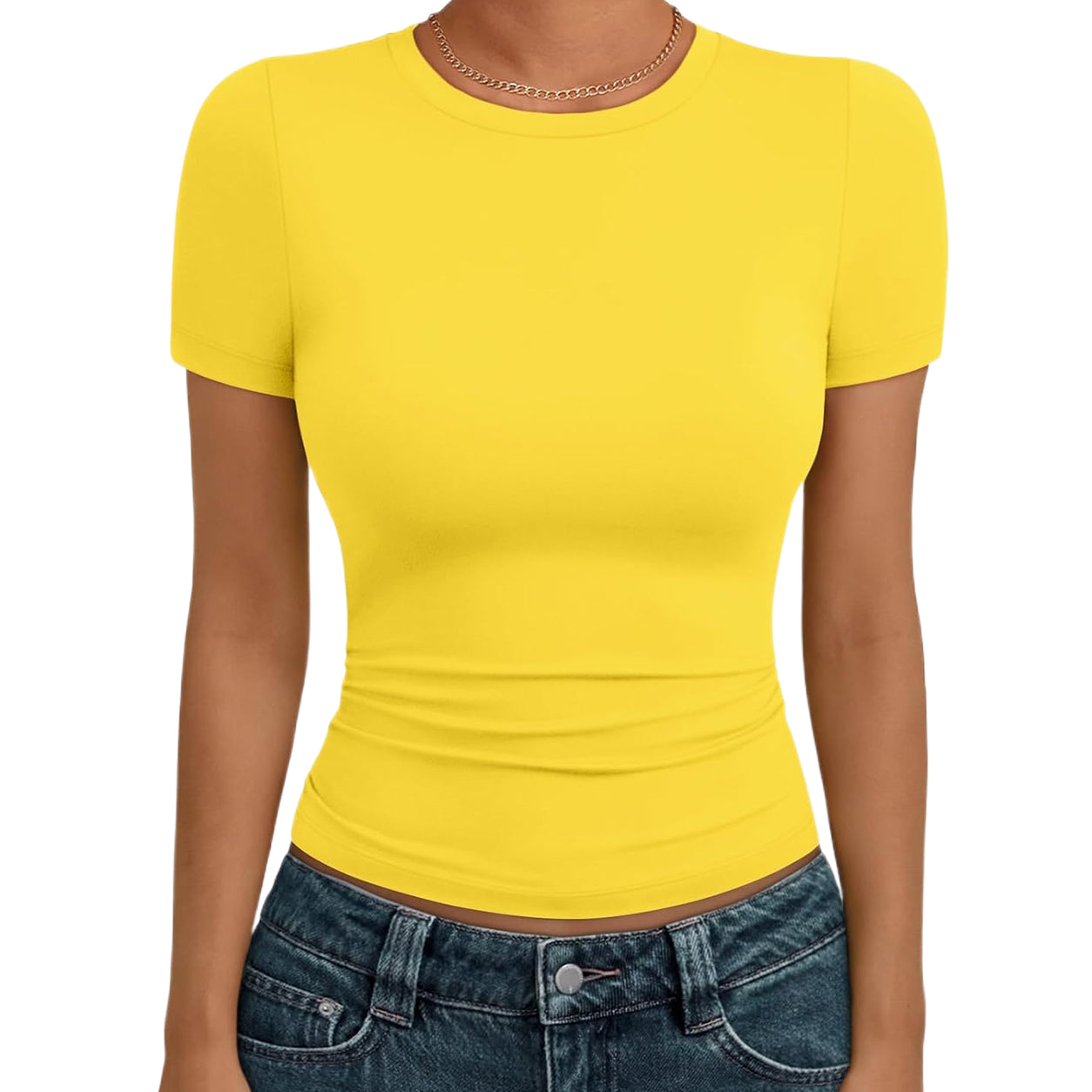 🔥Last day promotion🔥AUTOMET Women's Crew Neck Short Sleeve Basic Stretchy   Tight Fitted T-Shirt 2026