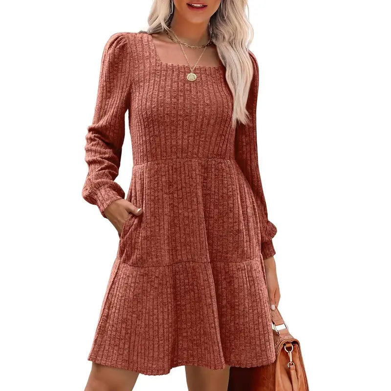Womens Square Neck Long Sleeve Fall Dresses