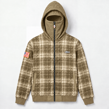 Men's Vintage Plaid Full-Zip Hooded Jacket – High Neck Outdoor Casual Coat