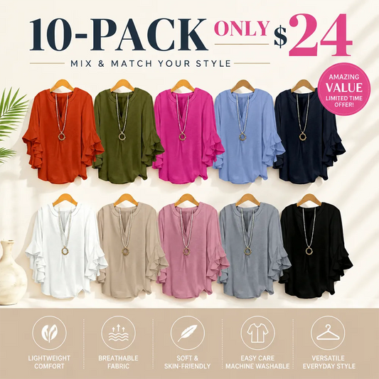Plus Size Ruffle Sleeve V-Neck Shirt Top