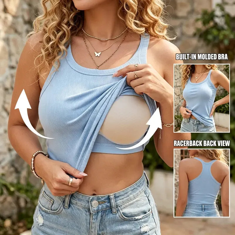 🔥Hot Sale💥-Women'S Ribbed Tank Top With Built-In Bra