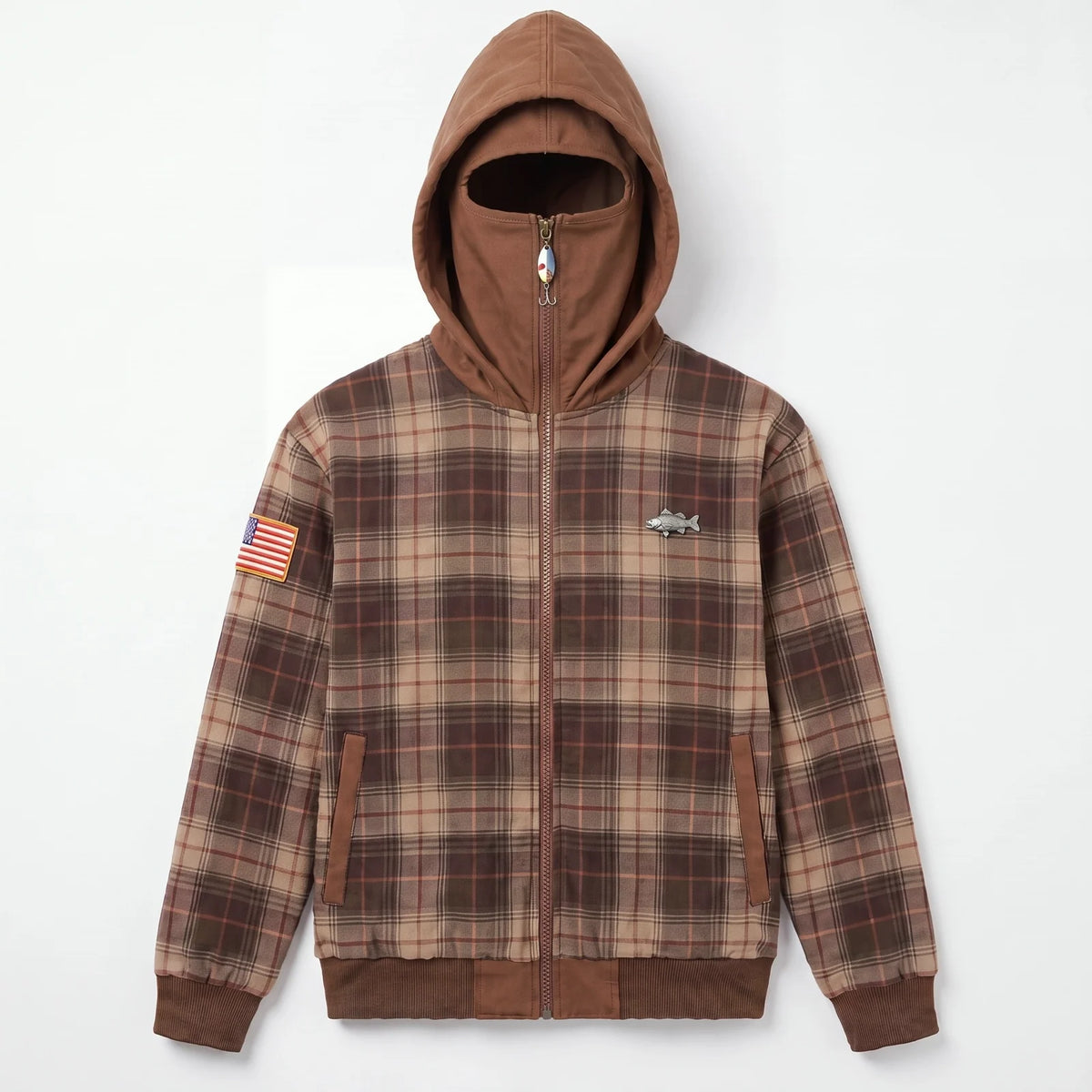 Men's Vintage Plaid Full-Zip Hooded Jacket – High Neck Outdoor Casual Coat