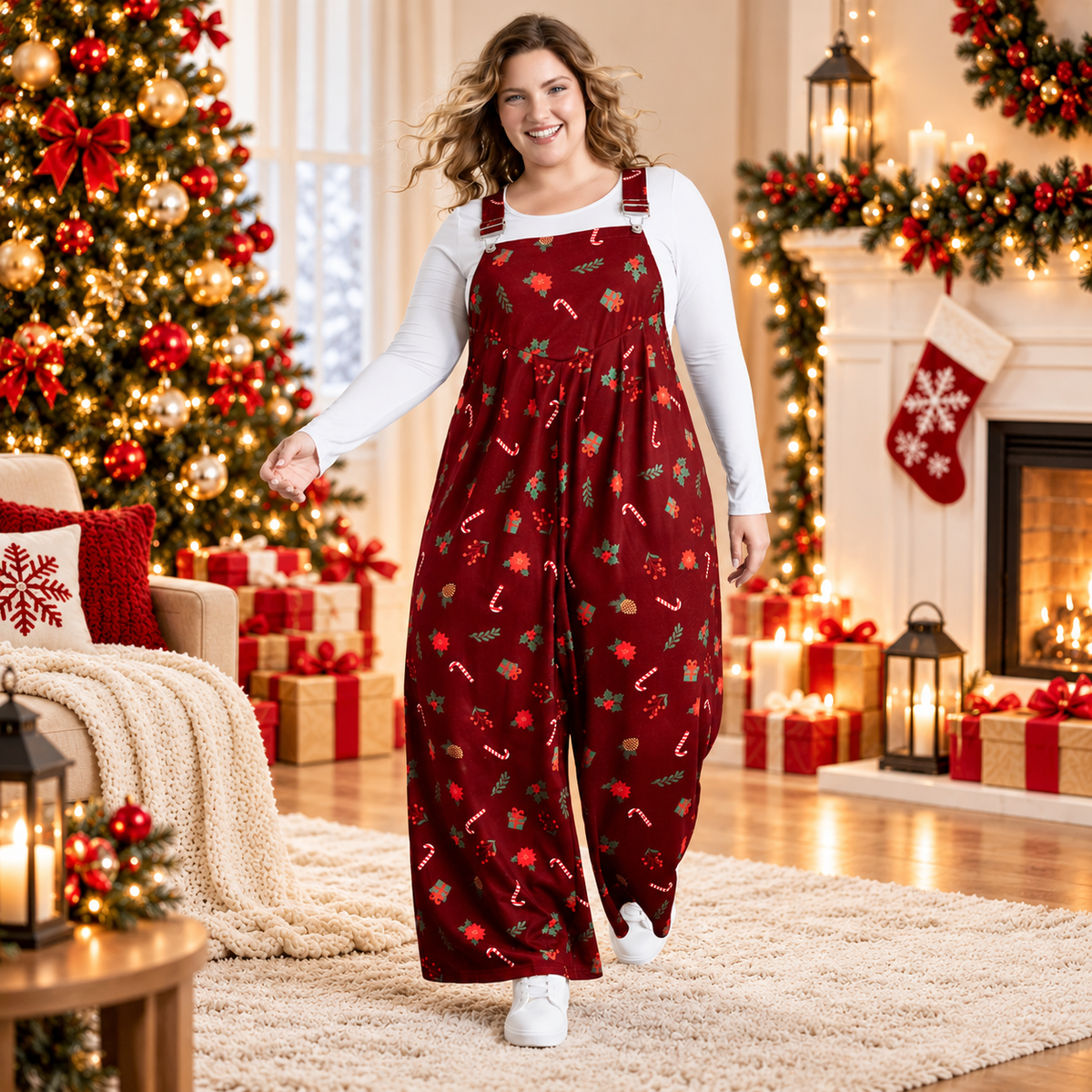 LAST DAY SALE🎄Holiday Candy Stretchy Overall Jumpsuit