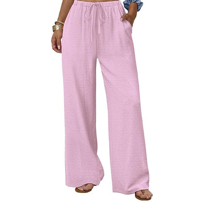 Sampeel Wide Leg Pants for Women Flowy Palazzo Drawstring Elastic Waist Trousers with Pockets