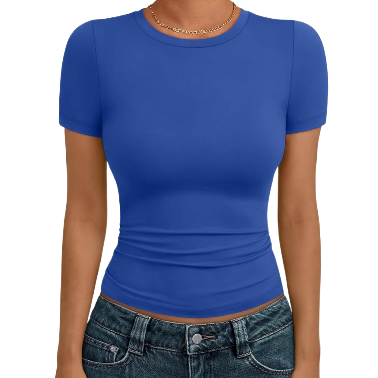 🔥Last day promotion🔥AUTOMET Women's Crew Neck Short Sleeve Basic Stretchy   Tight Fitted T-Shirt 2026