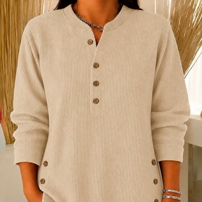 Women‘s Corduroy Henley Top – Stylish, Soft & Versatile