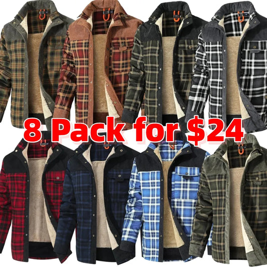Men's Corduroy Plaid Sherpa Lined Flannel Shirt Jacket Fleece Coat