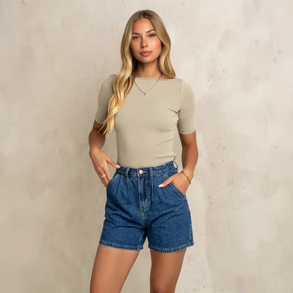 Women High Waisted A Line Bermuda Denim Shorts Stretchy 2026 Summer Casual Bottoms Summer Vibes