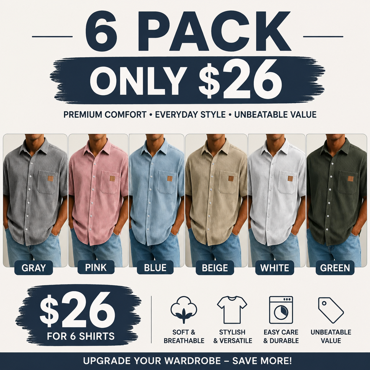 Men's Vintage Lapel Short-Sleeve Button-Down Shirts