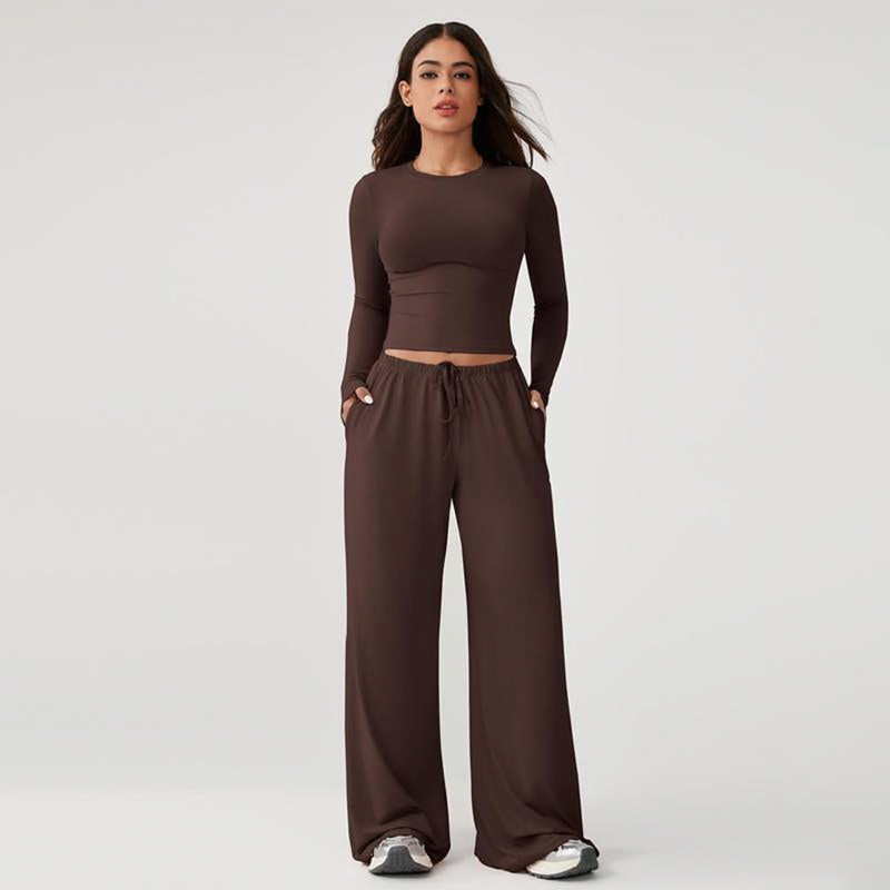 🔥Last day promotion🔥Women's 2-Piece Activewear Set Long-Sleeve Crop Top & Wide-Leg Pants