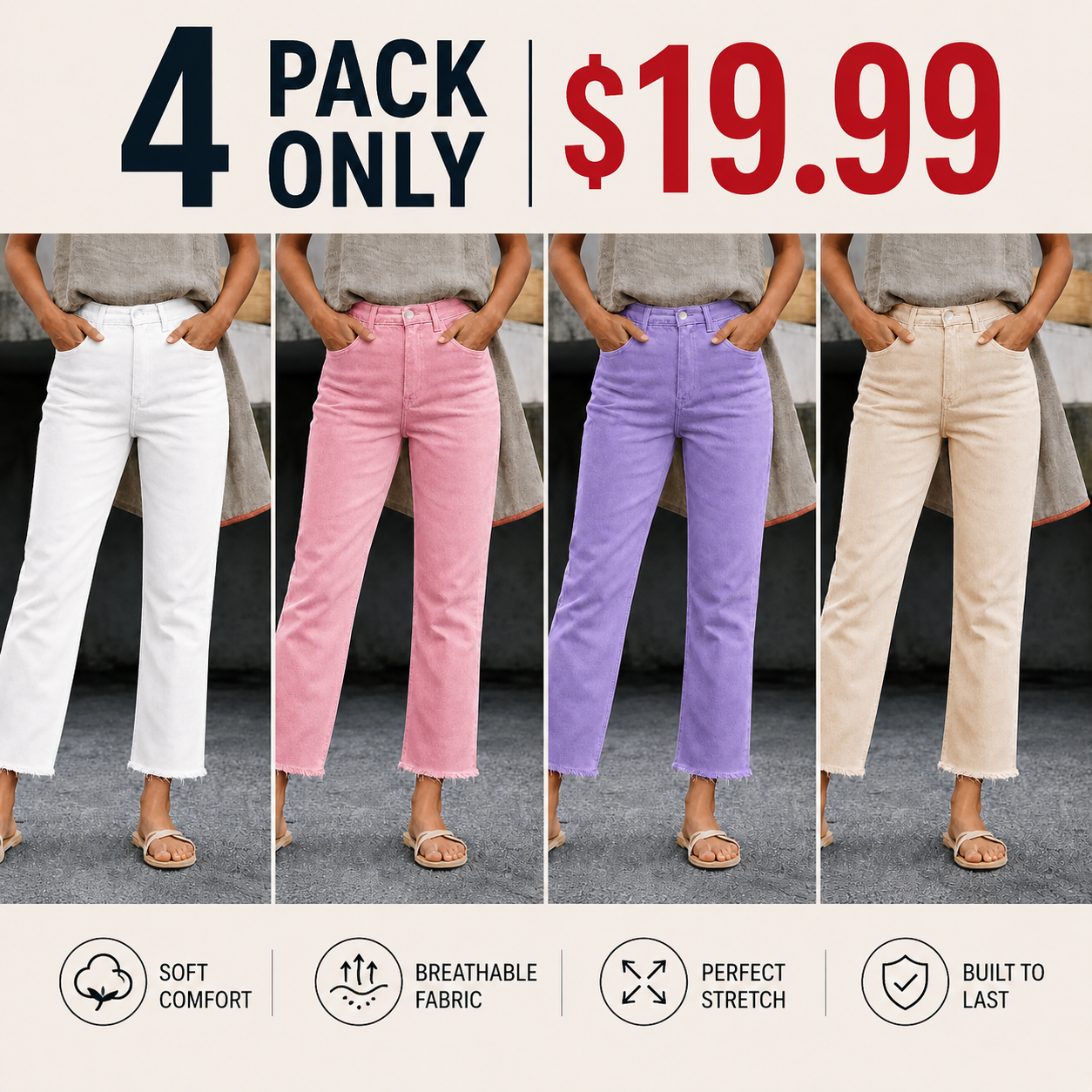 New Spring Summer Women's Fashion Simple Slim Fit High Waist Nine-Inch Pants
