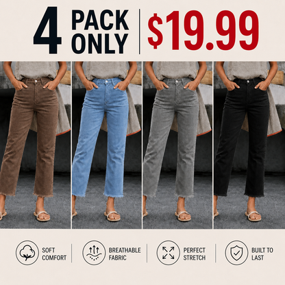 New Spring Summer Women's Fashion Simple Slim Fit High Waist Nine-Inch Pants