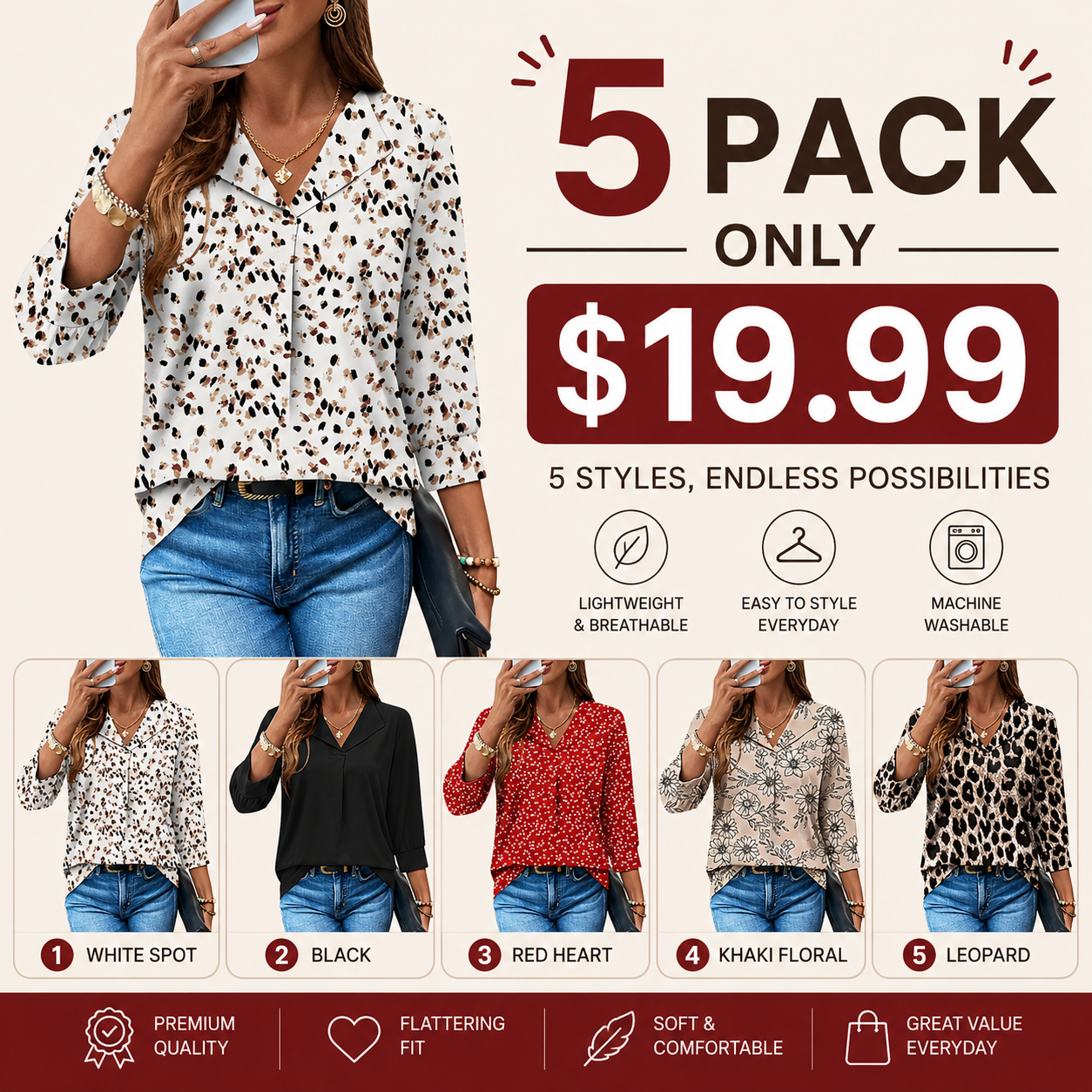 3/4 Length Sleeve Womens Tops Dressy Casual Blouses Summer Spring Trendy Business Outfits Fashion Clothing