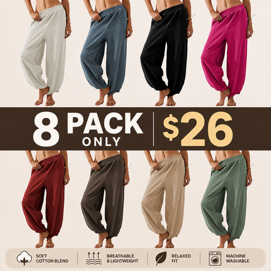 Womens Baggy Wide Leg Pants Casual Elastic Waisted Palazzo Harem Pants with Pockets