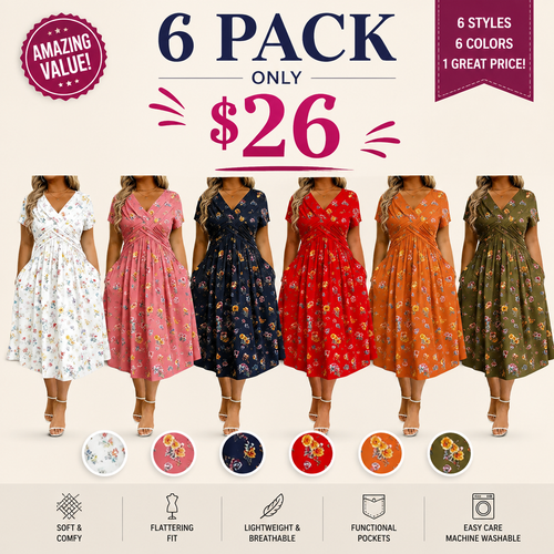Floral V-neck dress with a twist at the waist—elegant and casual for any occasion