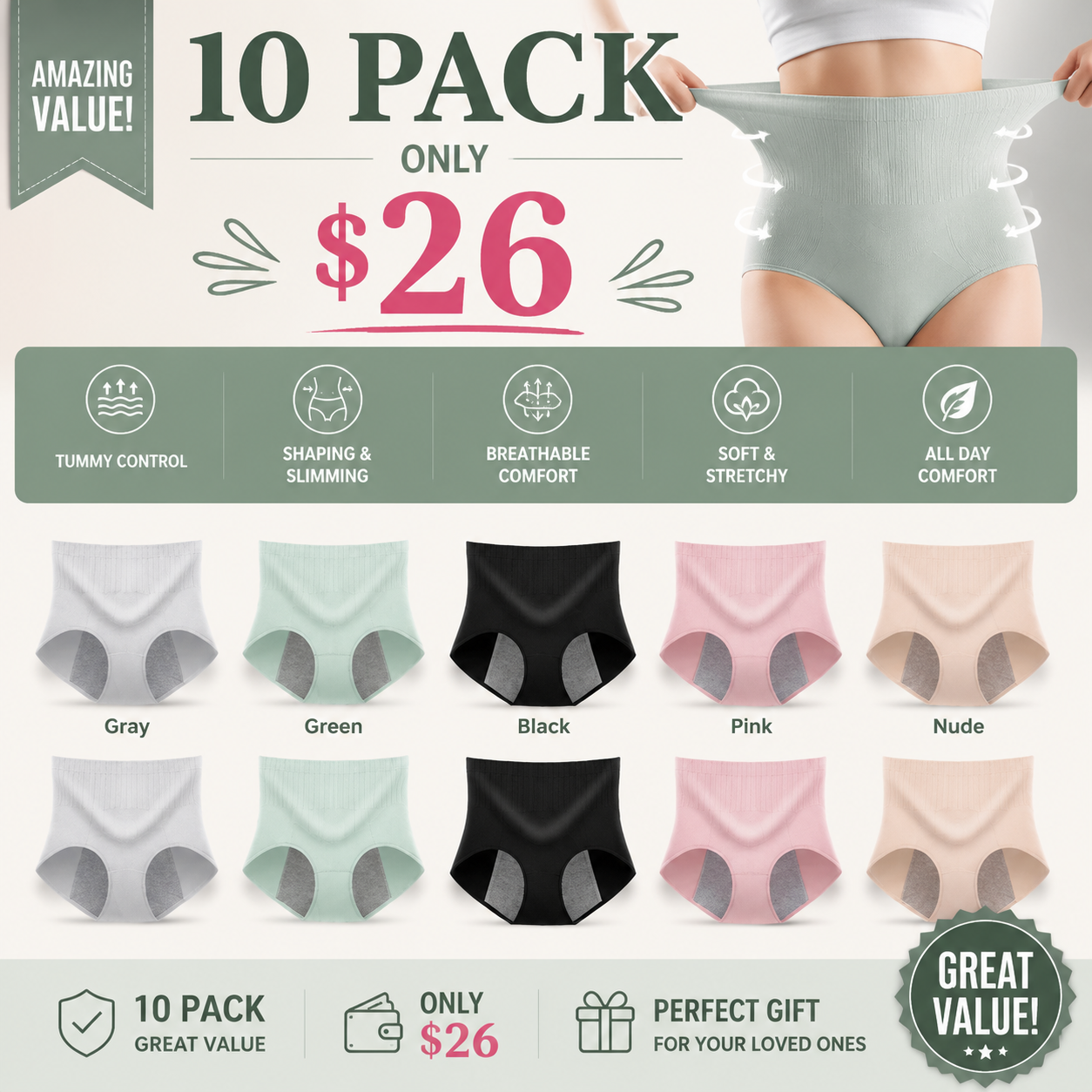 Women’s High Waist Widened Leak-proof Panties