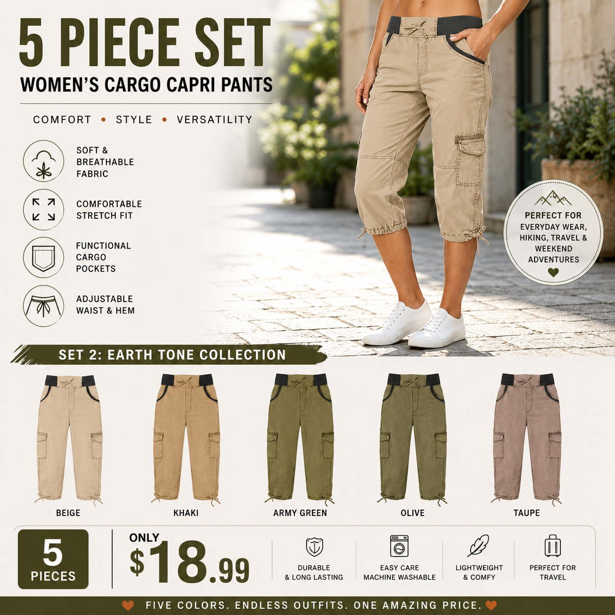 Women's High-Waist Cargo Capri Pants