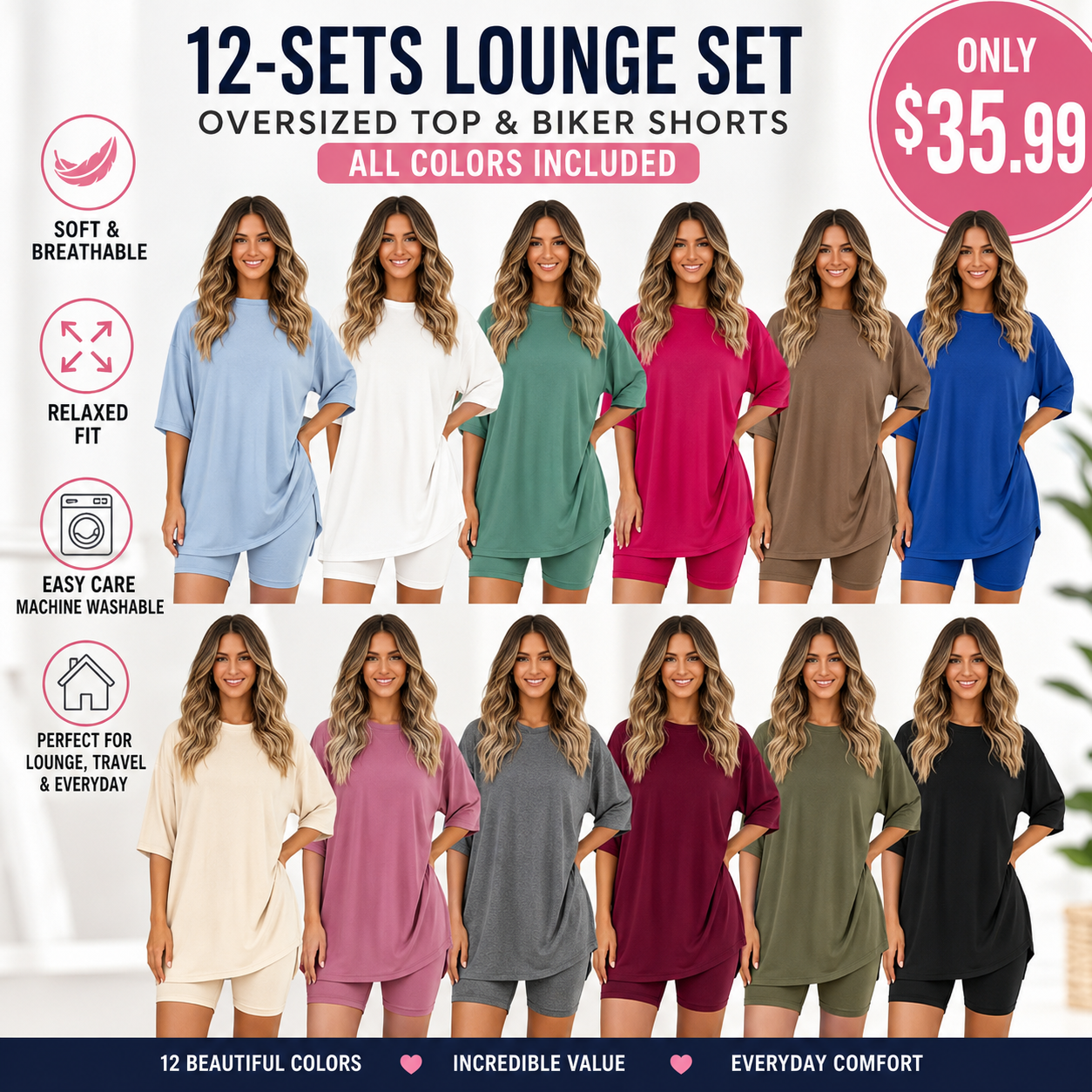 Women's two-piece set: slit-hem shirt paired with shorts
