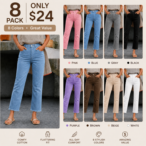 New Spring Summer Women's Fashion Simple Slim Fit High Waist Nine-Inch Pants