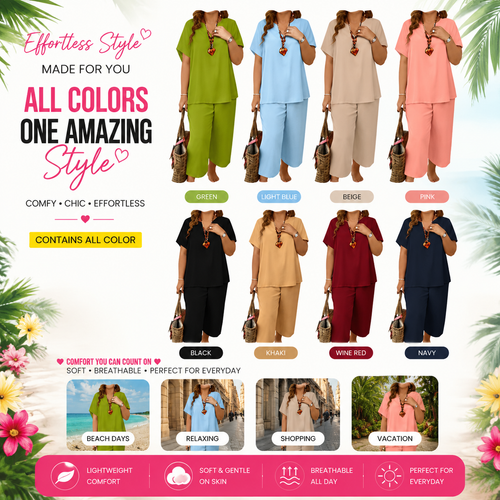 Women's Soft & Comfy 2-Piece Set – Loose Fit Top & Wide Leg Pants for Everyday Wear