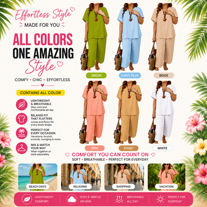Women's Soft & Comfy 2-Piece Set – Loose Fit Top & Wide Leg Pants for Everyday Wear