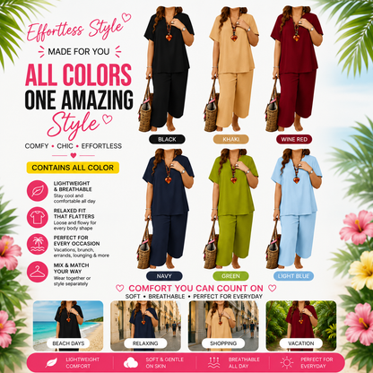 Women's Soft & Comfy 2-Piece Set – Loose Fit Top & Wide Leg Pants for Everyday Wear