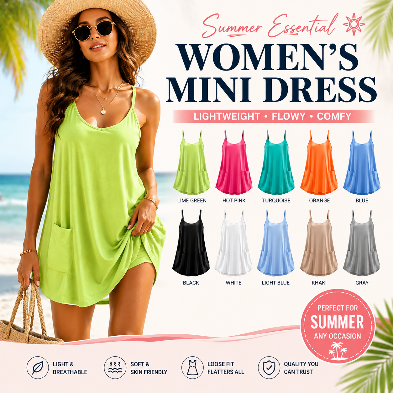 Special Sale❤️Women's Summer Sleeveless Mini Dress V Neck Spaghetti