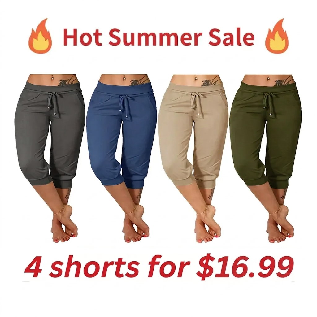 🔥Hot Summer Sale🔥Women's Drawstring Capri Pants with Pockets for Casual Comfort Wear