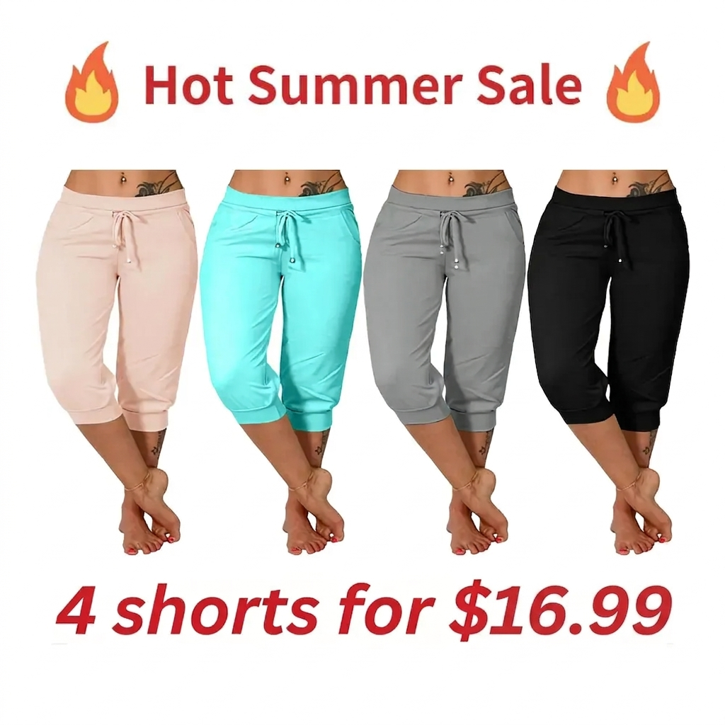 🔥Hot Summer Sale🔥Women's Drawstring Capri Pants with Pockets for Casual Comfort Wear