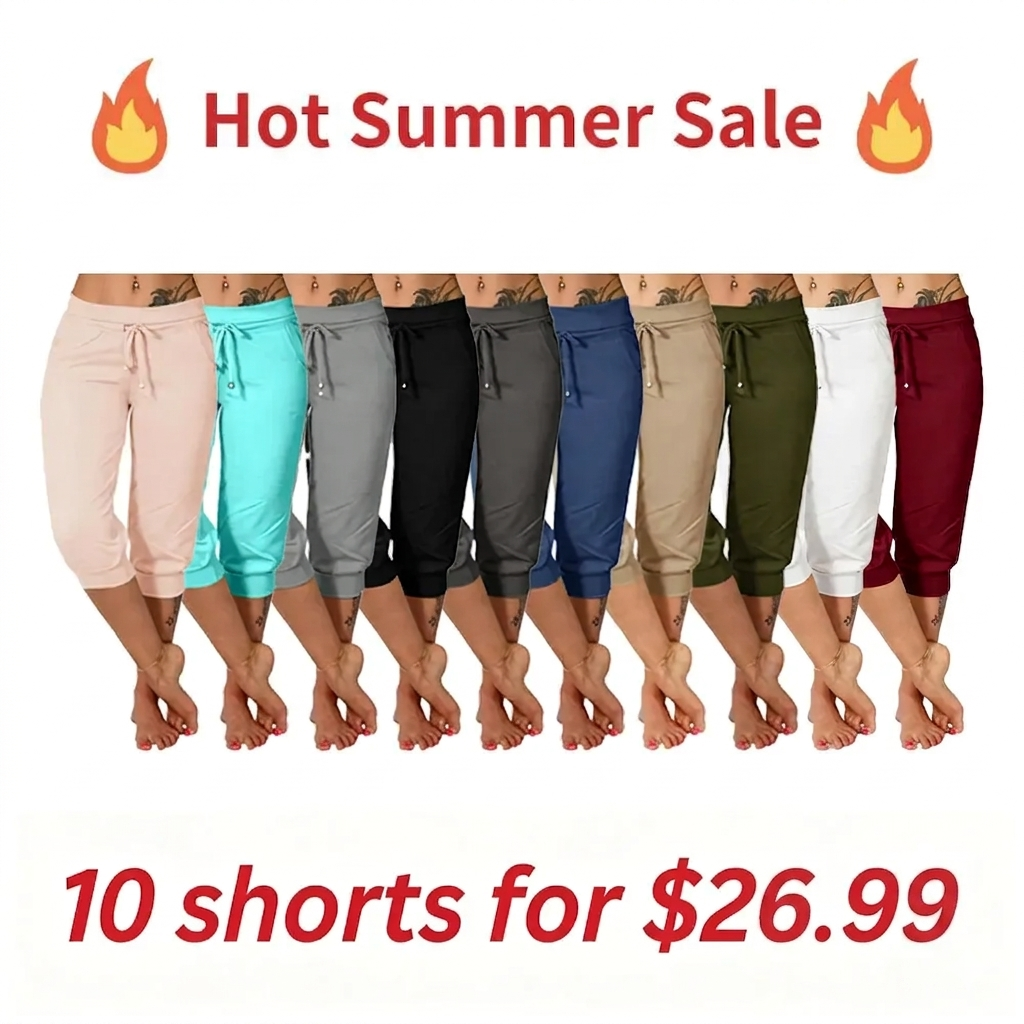 🔥Hot Summer Sale🔥Women's Drawstring Capri Pants with Pockets for Casual Comfort Wear