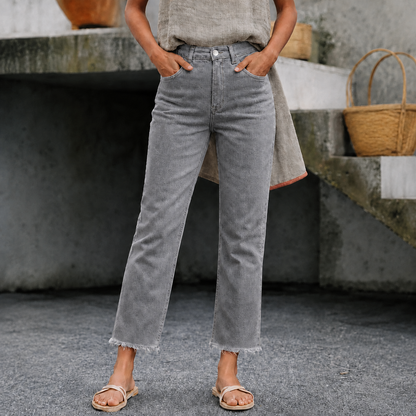 New Spring Summer Women's Fashion Simple Slim Fit High Waist Nine-Inch Pants