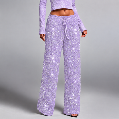 👖Women's Sequin Sparkle Elastic Waist Straight-Leg Pants