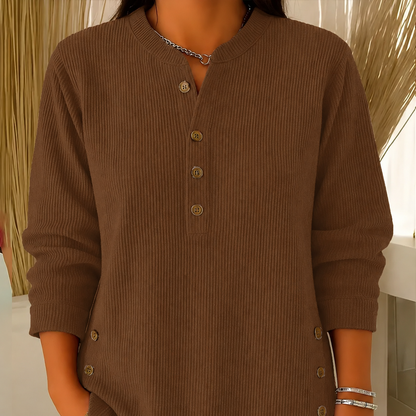 Women‘s Corduroy Henley Top – Stylish, Soft & Versatile
