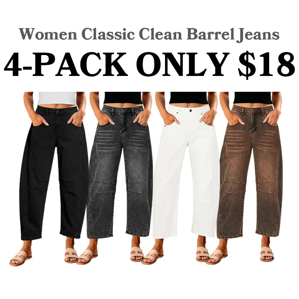 Women Trendy High Waisted Classic Clean Barrel Jeans