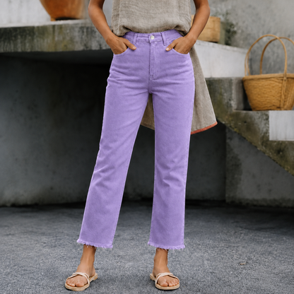New Spring Summer Women's Fashion Simple Slim Fit High Waist Nine-Inch Pants