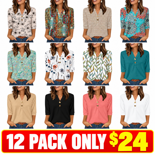 3/4 Length Sleeve Womens Tops Dressy Casual Blouses