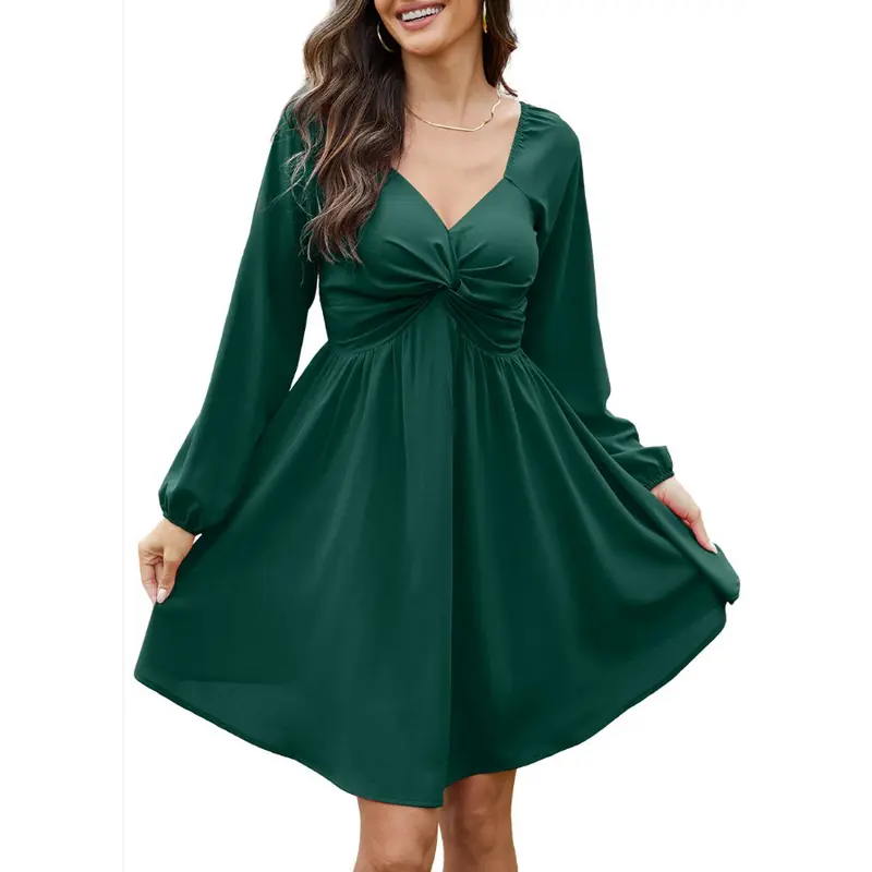 Women's Fall Sweetheart Neckline Knot Front Flowy Mini Chiffon Dresses
