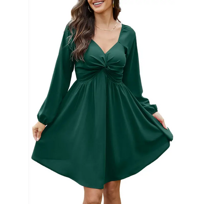 Women's Fall Sweetheart Neckline Knot Front Flowy Mini Chiffon Dresses