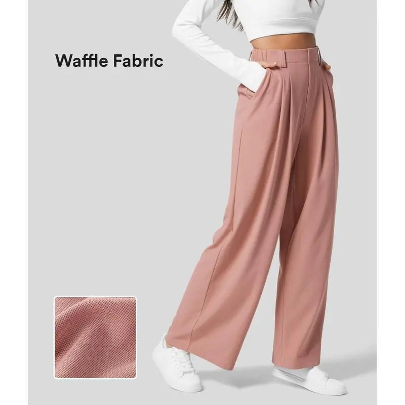 Flex High Waisted Pocket Wide Leg Waffle Work Pants