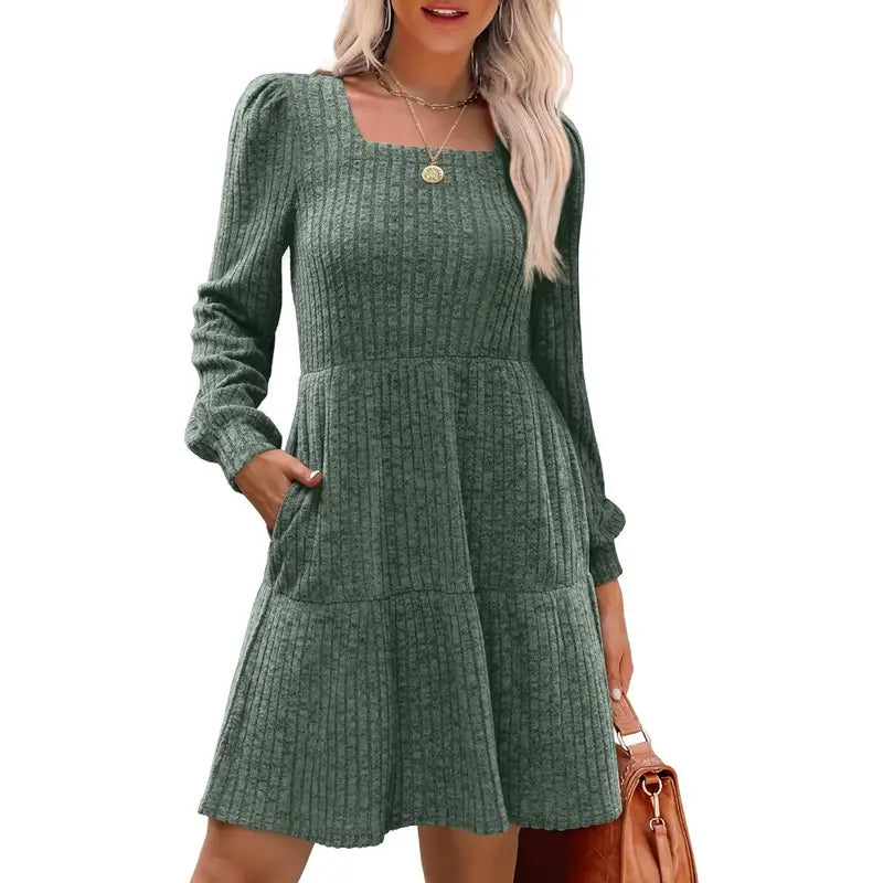 Womens Square Neck Long Sleeve Fall Dresses